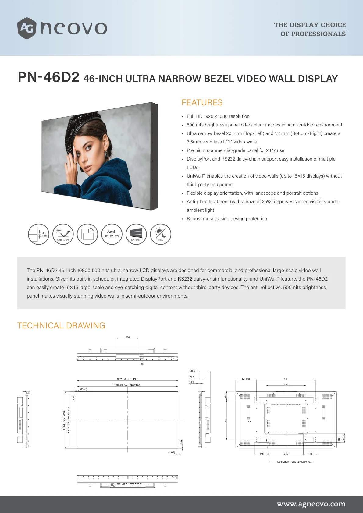 PN-46D2 – 46" Videowall – Vorschau Seite 1